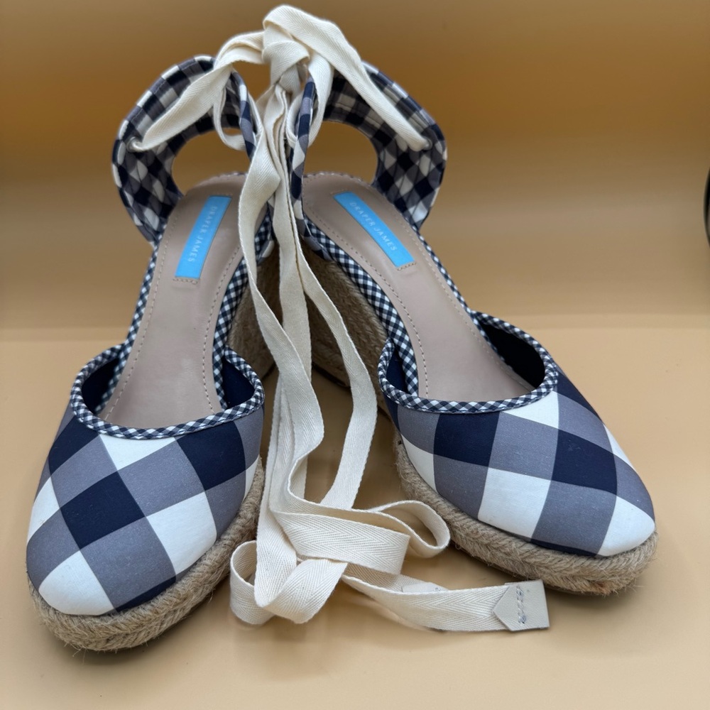 Draper James Olivia Espadrille Sandals Navy/White Gingham Women’s Size 8.5, EUC